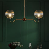 Dar Caliro 2 Light Bar Pendant Antique Bronze with Ribbed Globe Glasses