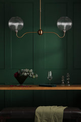 Dar Caliro 2 Light Bar Pendant Antique Bronze with Ribbed Globe Glasses
