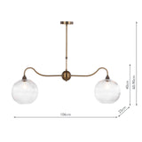 Dar Caliro 2 Light Bar Pendant Antique Bronze with Ribbed Globe Glasses