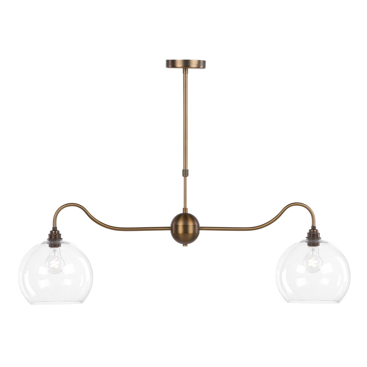 Dar Caliro 2 Light Bar Pendant Antique Bronze with Globe Glasses