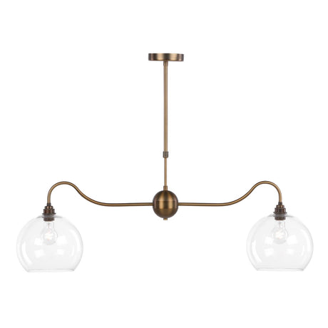 Dar Caliro 2 Light Bar Pendant Antique Bronze with Globe Glasses