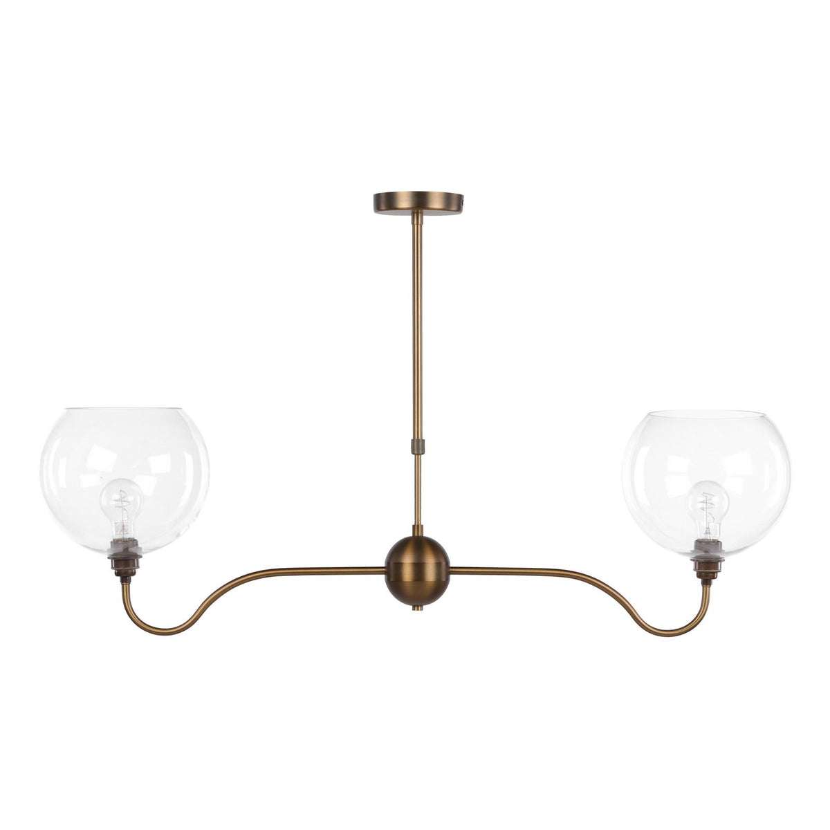 Dar Caliro 2 Light Bar Pendant Antique Bronze with Globe Glasses