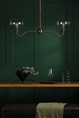 Dar Caliro 2 Light Bar Pendant Antique Bronze with Globe Glasses