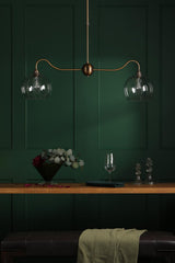 Dar Caliro 2 Light Bar Pendant Antique Bronze with Globe Glasses