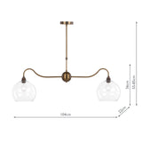 Dar Caliro 2 Light Bar Pendant Antique Bronze with Globe Glasses