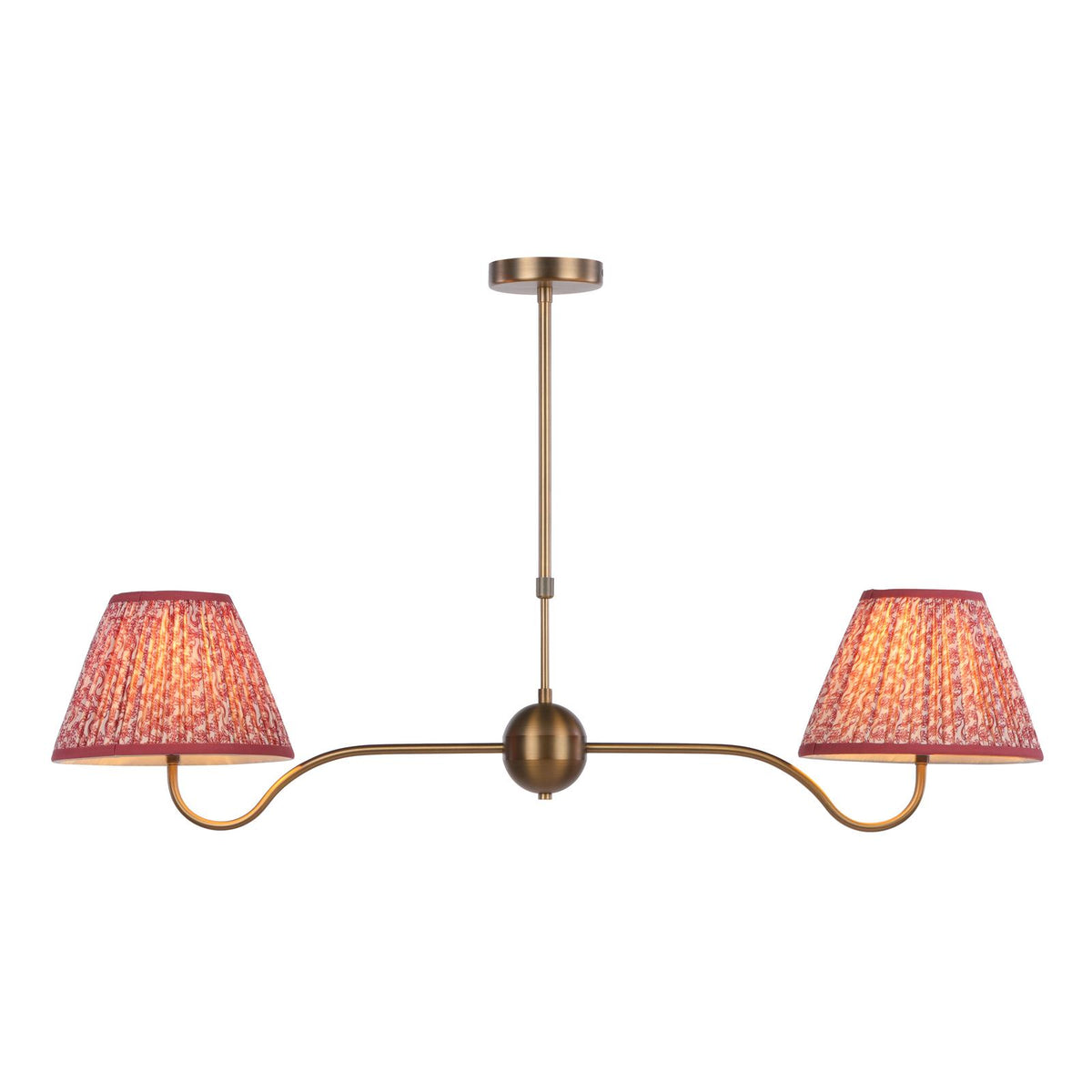 Dar Caliro 2 Light Bar Pendant Antique Bronze with Red Leaf Print Pleated Shades