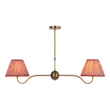 Dar Caliro 2 Light Bar Pendant Antique Bronze with Red Leaf Print Pleated Shades