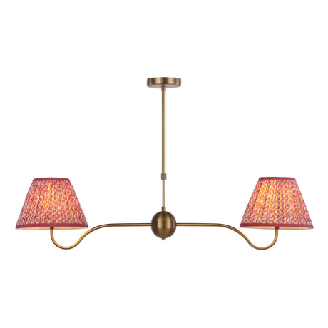 Dar Caliro 2 Light Bar Pendant Antique Bronze with Red Leaf Print Pleated Shades