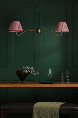 Dar Caliro 2 Light Bar Pendant Antique Bronze with Red Leaf Print Pleated Shades