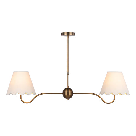 Dar Caliro 2 Light Bar Pendant Antique Bronze with Ivory scalloped shades