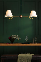 Dar Caliro 2 Light Bar Pendant Antique Bronze with Ivory scalloped shades