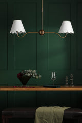 Dar Caliro 2 Light Bar Pendant Antique Bronze with Ivory scalloped shades