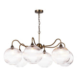 Dar Caliro 6 Light Pendant Antique Bronze with Ribbed Glass Globe Shades