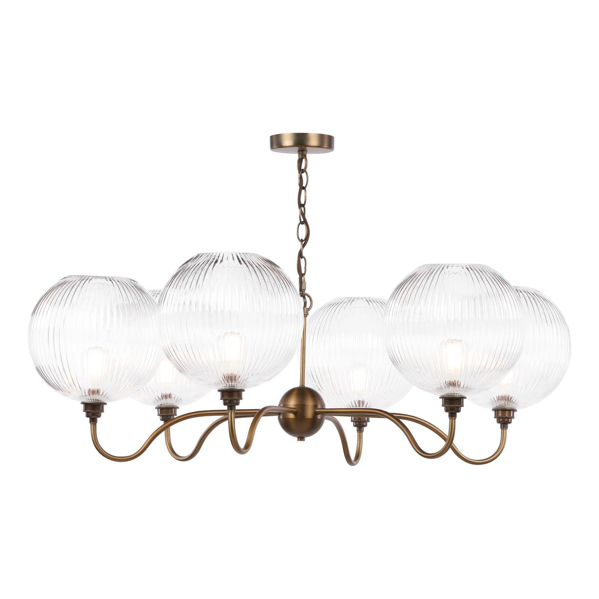 Dar Caliro 6 Light Pendant Antique Bronze with Ribbed Glass Globe Shades