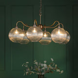 Dar Caliro 6 Light Pendant Antique Bronze with Ribbed Glass Globe Shades