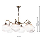 Dar Caliro 6 Light Pendant Antique Bronze with Ribbed Glass Globe Shades