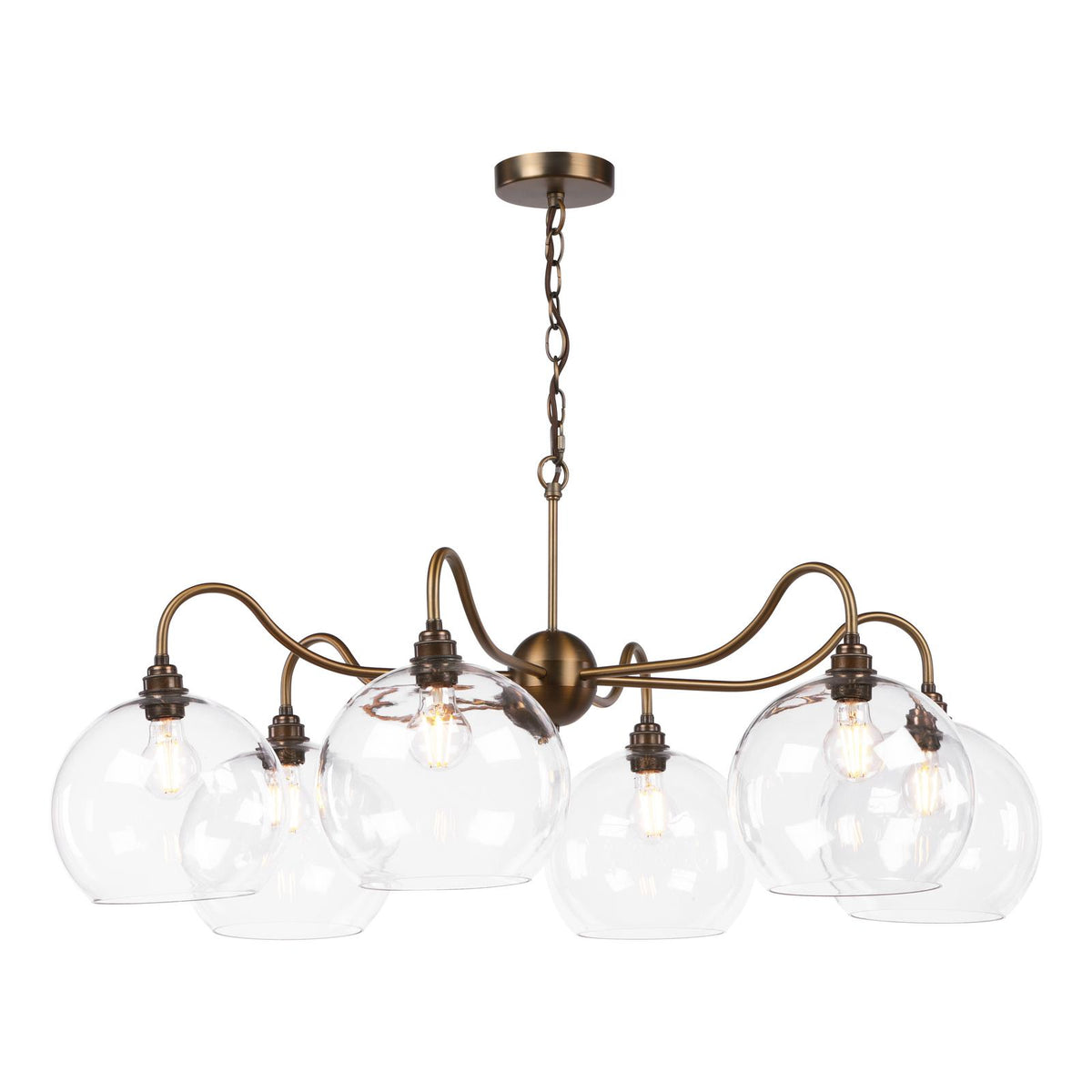 Dar Caliro 6 Light Pendant Antique Bronze with Large Globe Glass Shades