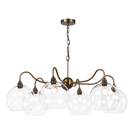 Dar Caliro 6 Light Pendant Antique Bronze with Large Globe Glass Shades
