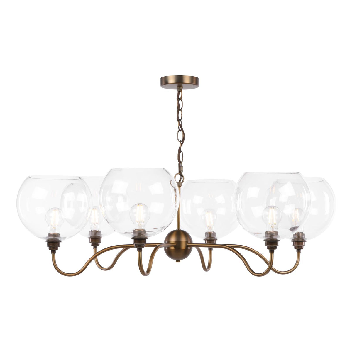 Dar Caliro 6 Light Pendant Antique Bronze with Large Globe Glass Shades