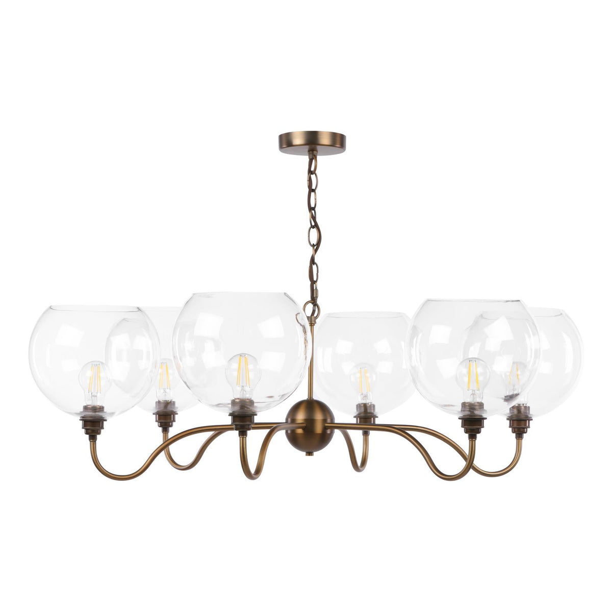 Dar Caliro 6 Light Pendant Antique Bronze with Large Globe Glass Shades
