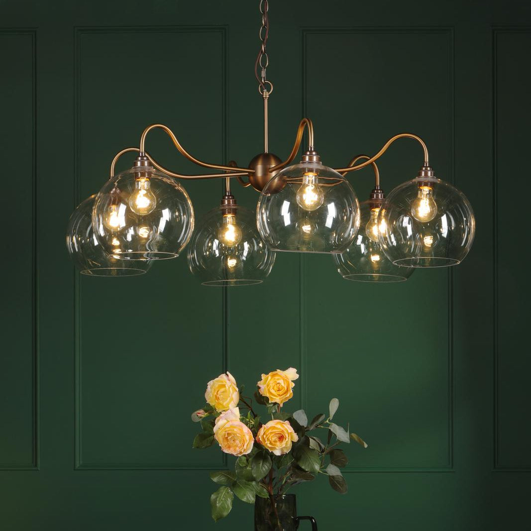 Dar Caliro 6 Light Pendant Antique Bronze with Large Globe Glass Shades