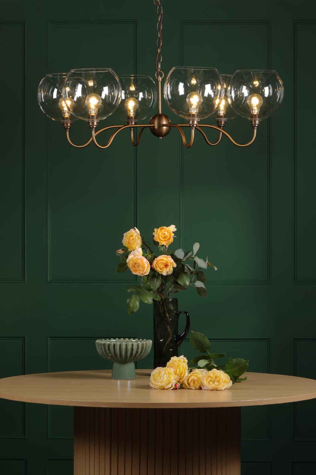 Dar Caliro 6 Light Pendant Antique Bronze with Large Globe Glass Shades