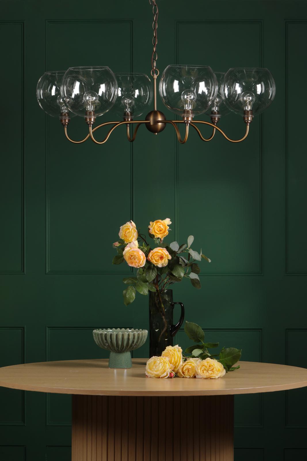 Dar Caliro 6 Light Pendant Antique Bronze with Large Globe Glass Shades