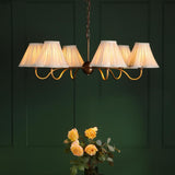 Dar Caliro 6 Light Pendant Antique Bronze with Taupe Pleated Scallop Shades