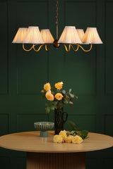 Dar Caliro 6 Light Pendant Antique Bronze with Taupe Pleated Scallop Shades