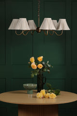 Dar Caliro 6 Light Pendant Antique Bronze with Taupe Pleated Scallop Shades