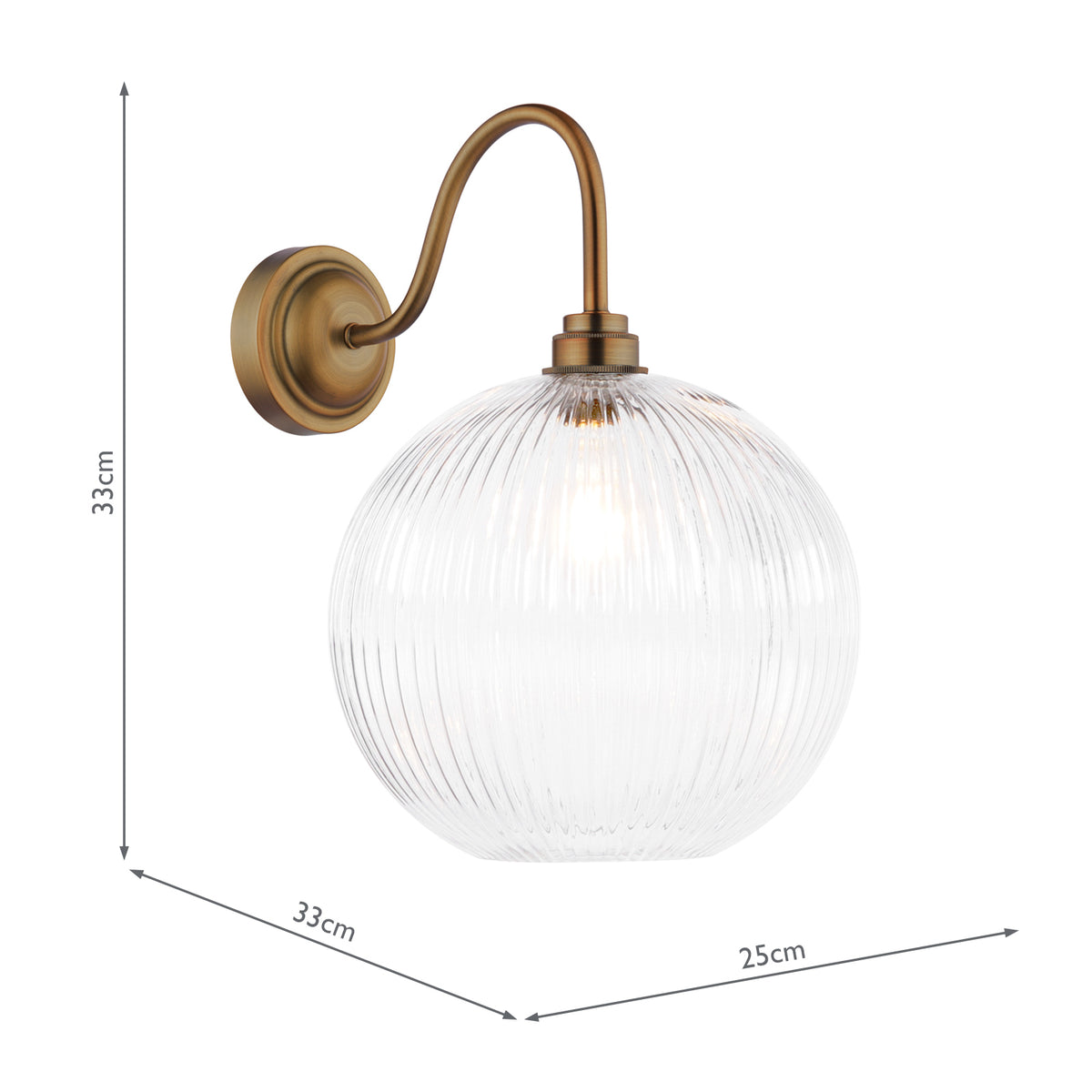 Dar Caliro Wall Light Antique Bronze with Ribbed Glass Globe Shade