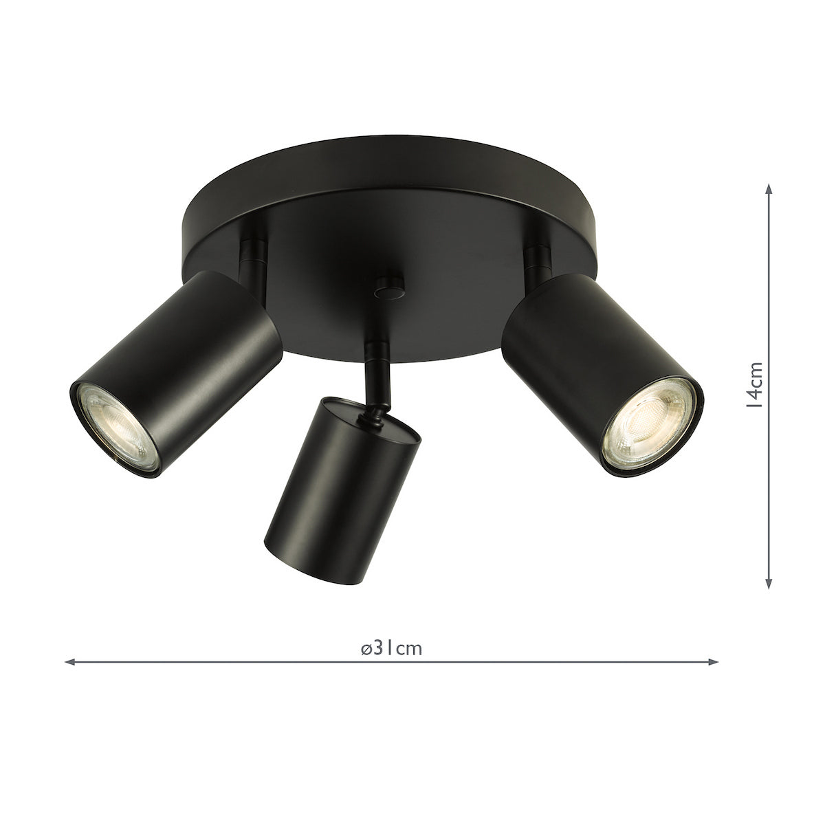 Dar Cawley 3 Light Plate Spotlight Matt Black