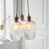 Amos Lucid Antique Brass & Clear Ribbed Glass 3 Light Cluster