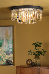 Dar Celeus 6 Light Flush Chandelier Anthracite & Crystal