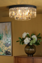 Dar Celeus 6 Light Flush Chandelier Anthracite & Crystal