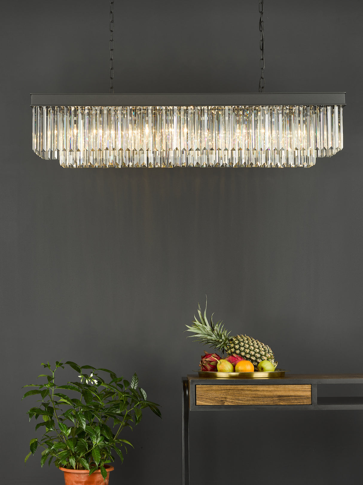 Dar Celeus 6 Light Bar Pendant Chandelier Anthracite & Crystal