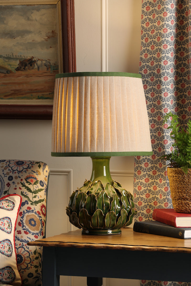 Joules Chatsworth Table Lamp Green Ceramic With Linen Shade