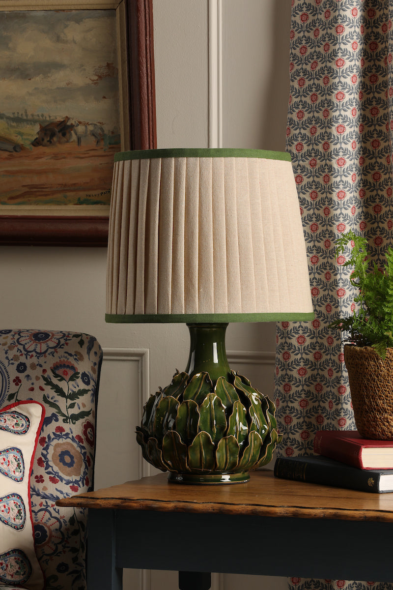 Joules Chatsworth Table Lamp Green Ceramic With Linen Shade