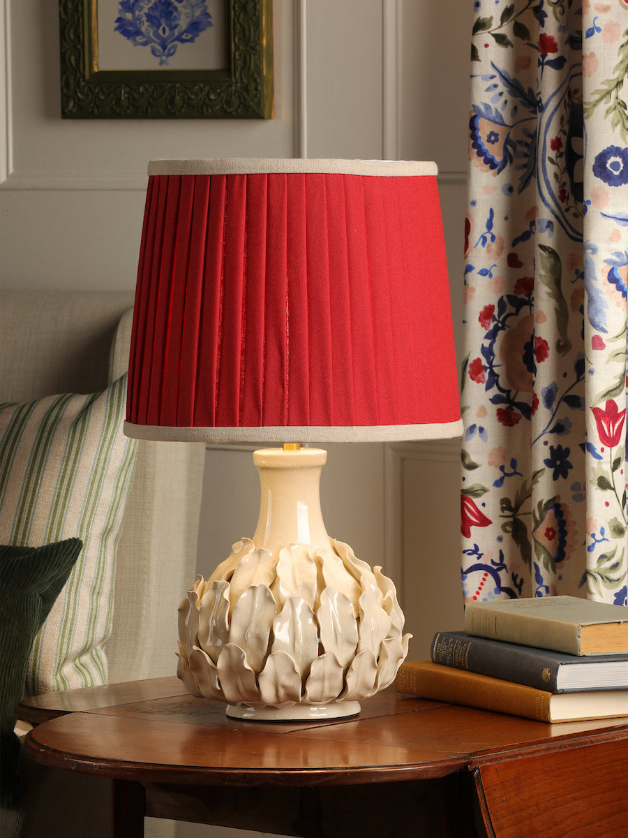 Joules Chatsworth Table Lamp Cream Ceramic With Red Shade