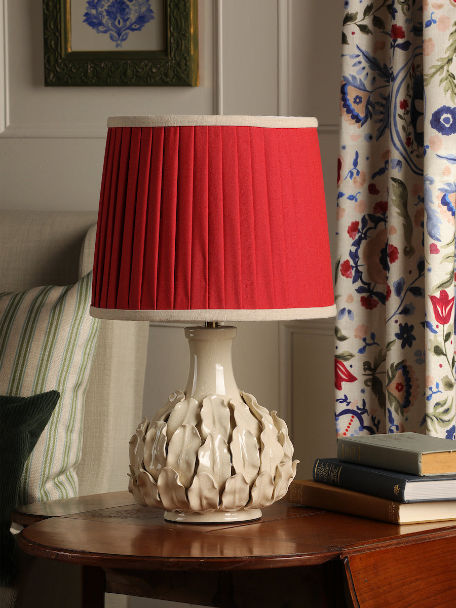 Joules Chatsworth Table Lamp Cream Ceramic With Red Shade