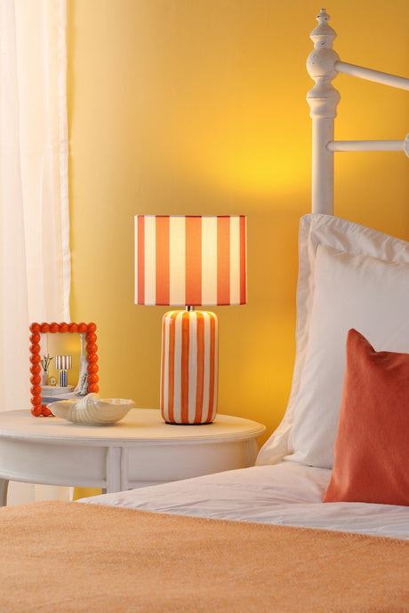 Dar Cicada Table Lamp Orange and Polished Chrome With Shade