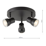 Dar Clint 3 Light Bathroom Plate Spotlight Matt Black IP44