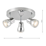 Dar Clint 3 Light Bathroom Plate Spotlight Polished Chrome IP44