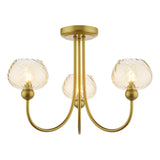 Dar Cognac 3 Light Semi-Flush Satin Gold and Champagne Ribbed Glass
