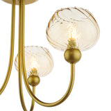 Dar Cognac 3 Light Semi-Flush Satin Gold and Champagne Ribbed Glass