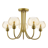 Dar Cognac 5 Light Semi-Flush Satin Gold and Champagne Ribbed Glass