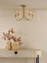 Dar Cognac 5 Light Semi-Flush Satin Gold and Champagne Ribbed Glass
