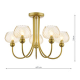 Dar Cognac 5 Light Semi-Flush Satin Gold and Champagne Ribbed Glass