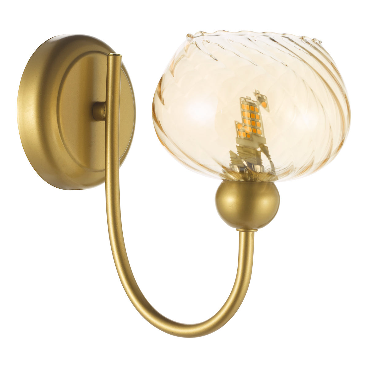 Dar Cognac Wall Light Satin Gold and Champagne Ribbed Glass