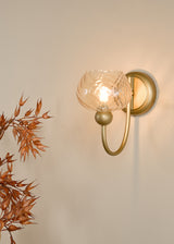 Dar Cognac Wall Light Satin Gold and Champagne Ribbed Glass